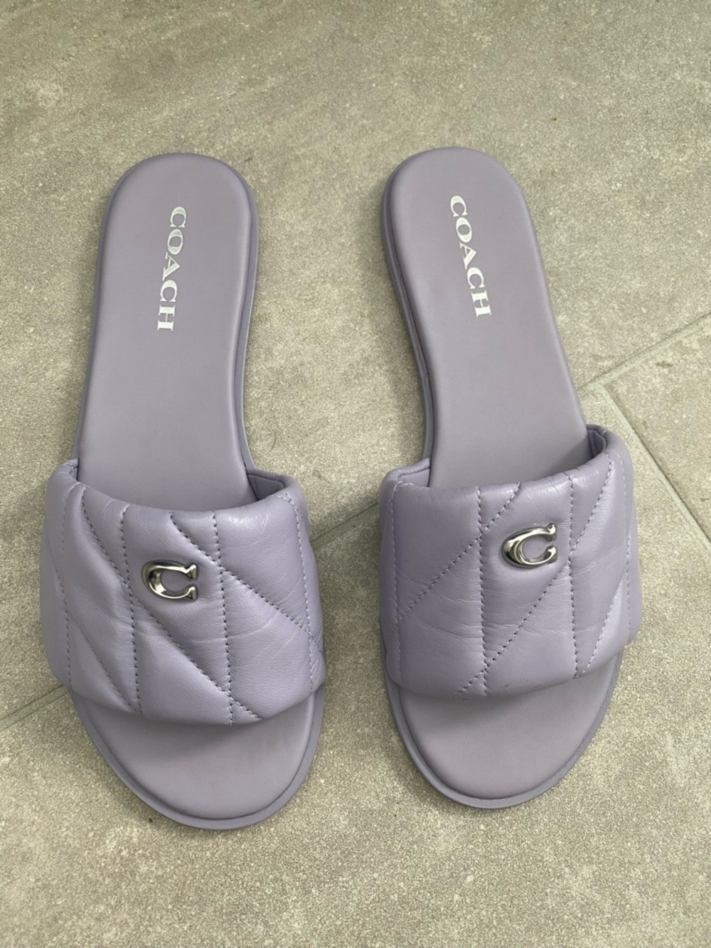 COACH Women's Holly Quilted Puffy "C" Slide Flat Sandals Purple 9 - Picture 2 of 6